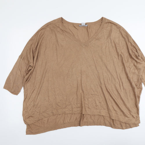H&M Womens Beige V-Neck Viscose Pullover Jumper Size S