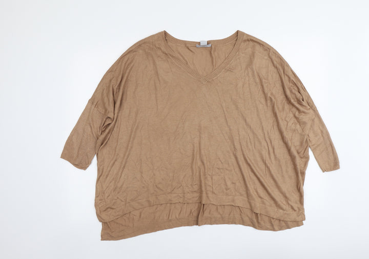 H&M Womens Beige V-Neck Viscose Pullover Jumper Size S