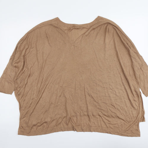 H&M Womens Beige V-Neck Viscose Pullover Jumper Size S