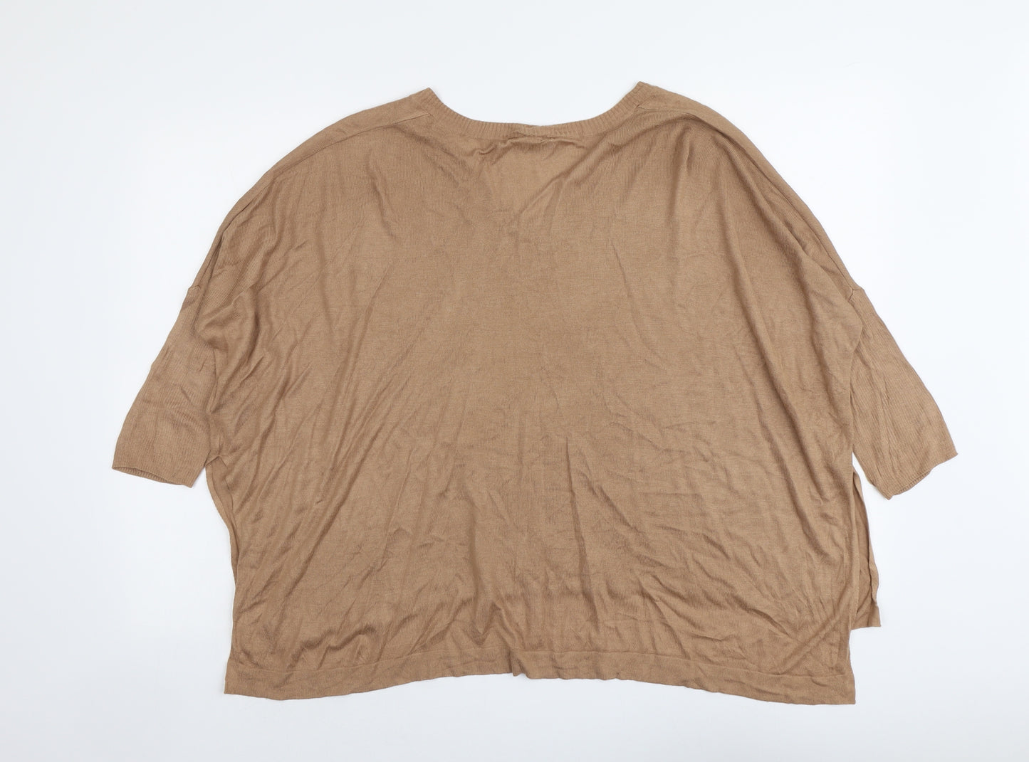 H&M Womens Beige V-Neck Viscose Pullover Jumper Size S