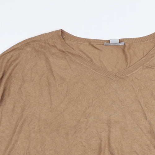 H&M Womens Beige V-Neck Viscose Pullover Jumper Size S