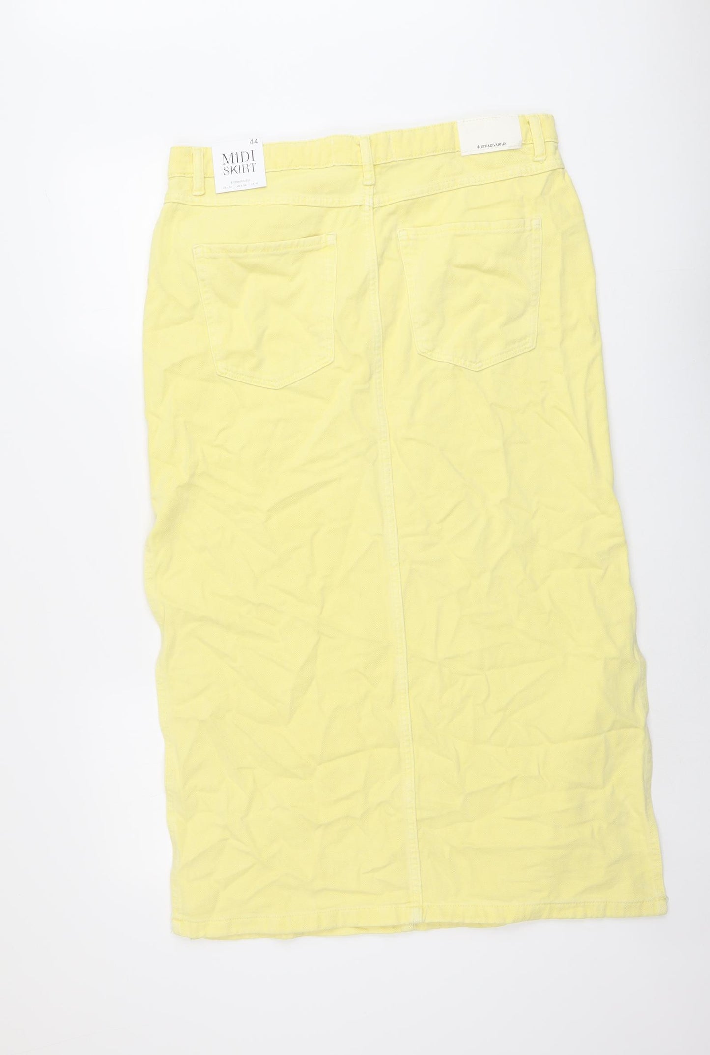 Stradivarius Womens Yellow Cotton A-Line Skirt Size 16 Button