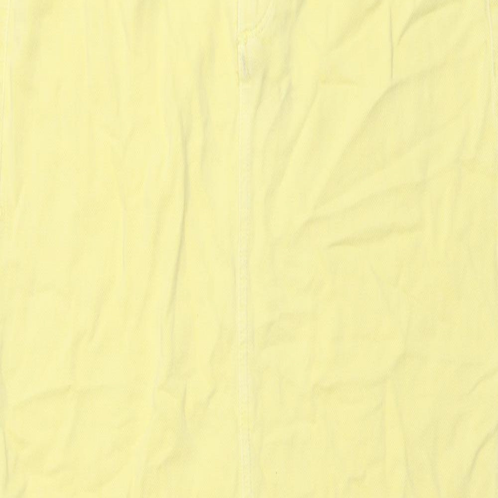 Stradivarius Womens Yellow Cotton A-Line Skirt Size 16 Button