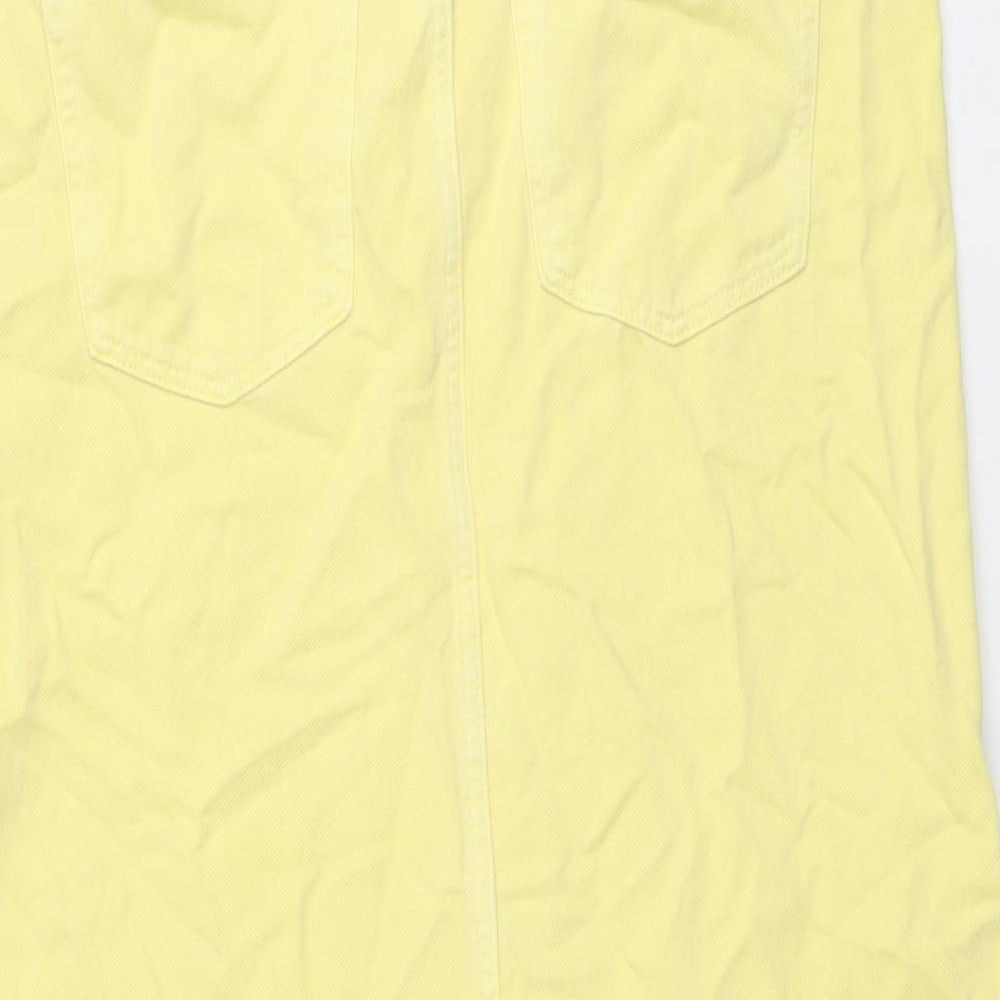 Stradivarius Womens Yellow Cotton A-Line Skirt Size 16 Button