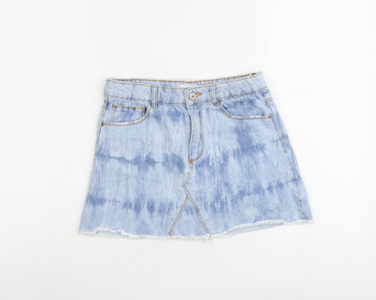 Zara Girls Blue Tie Dye Cotton Mini Skirt Size 11-12 Years Regular Button