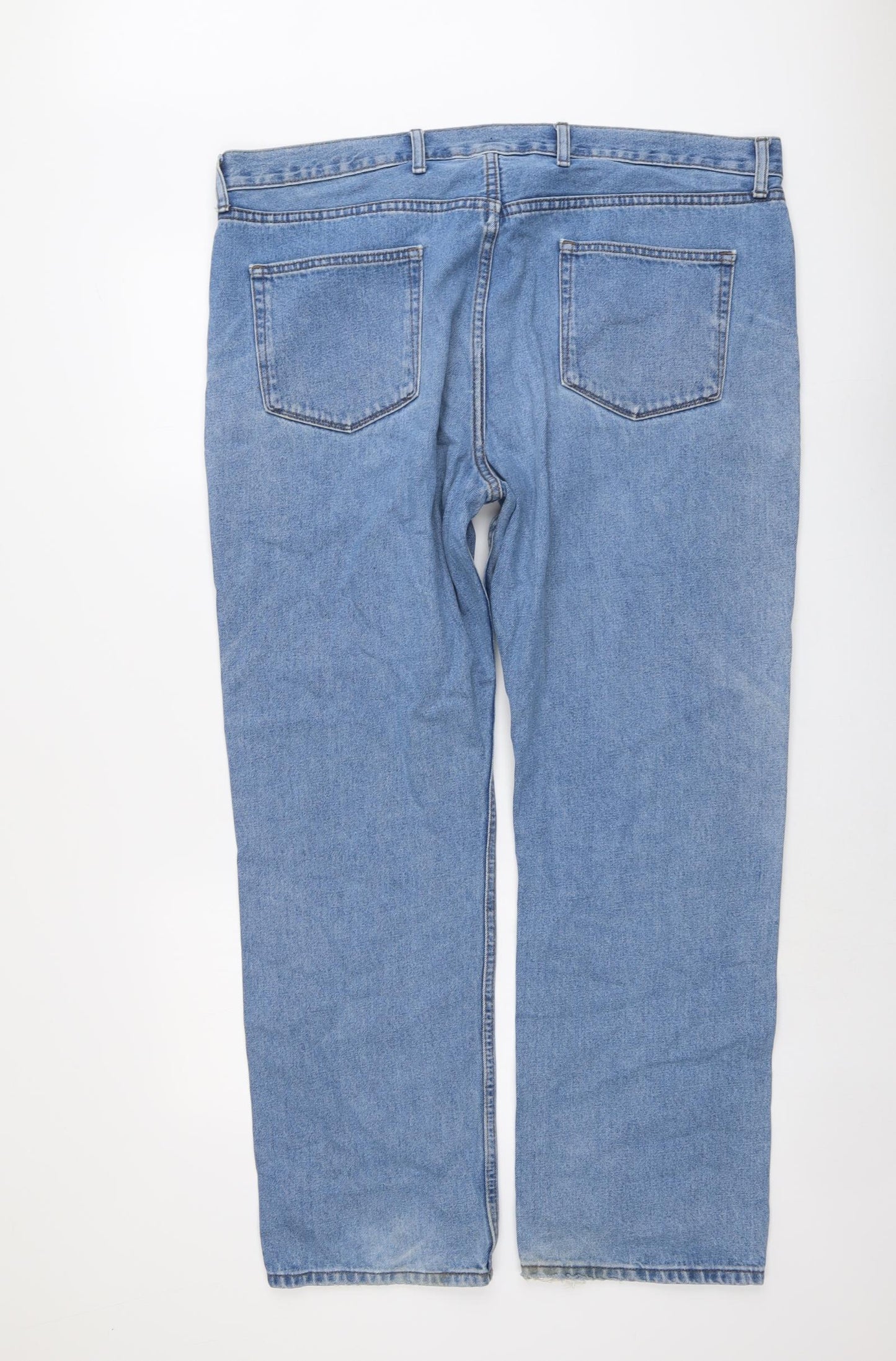 Marks and Spencer Mens Blue Cotton Straight Jeans Size 42 in L31 in Regular Button