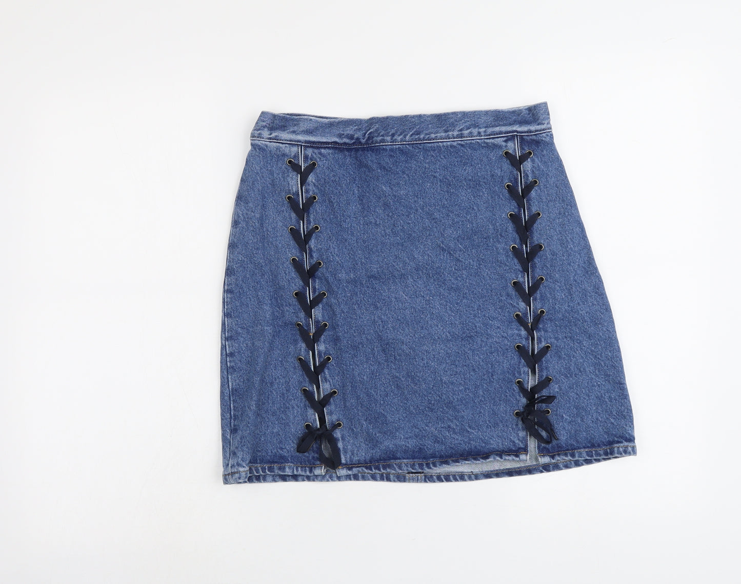 H&M Womens Blue Cotton A-Line Skirt Size 12 Zip
