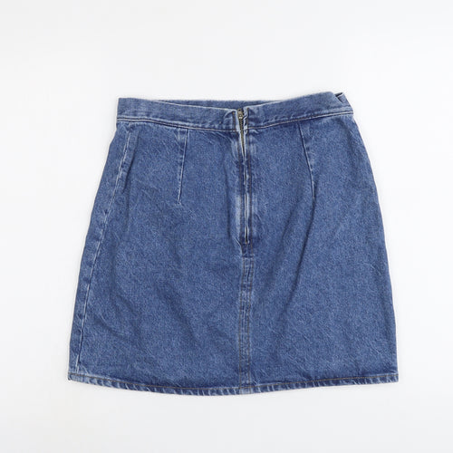 H&M Womens Blue Cotton A-Line Skirt Size 12 Zip