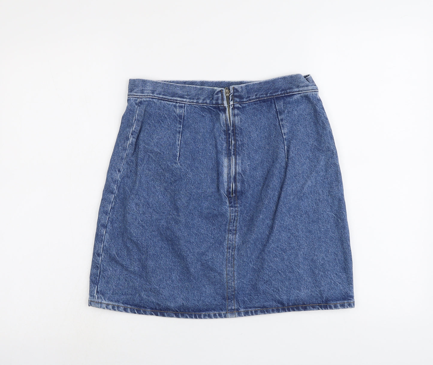 H&M Womens Blue Cotton A-Line Skirt Size 12 Zip