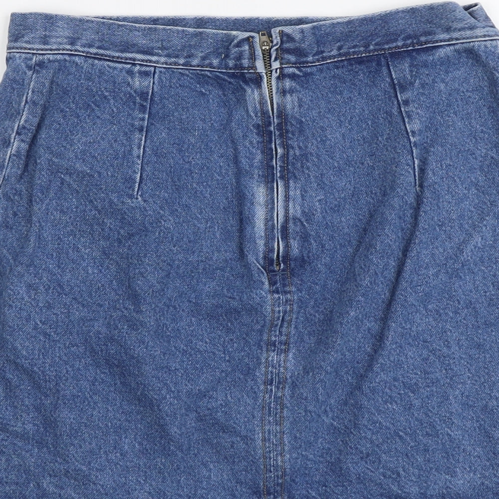 H&M Womens Blue Cotton A-Line Skirt Size 12 Zip