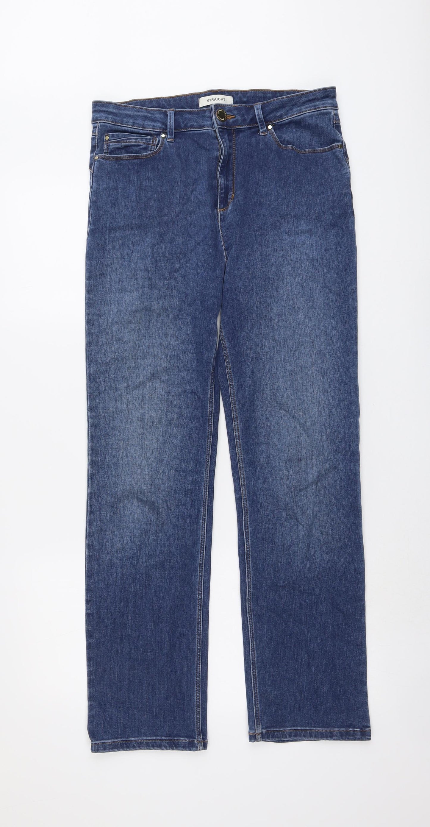Marks and Spencer Womens Blue Cotton Straight Jeans Size 12 L29 in Regular Button