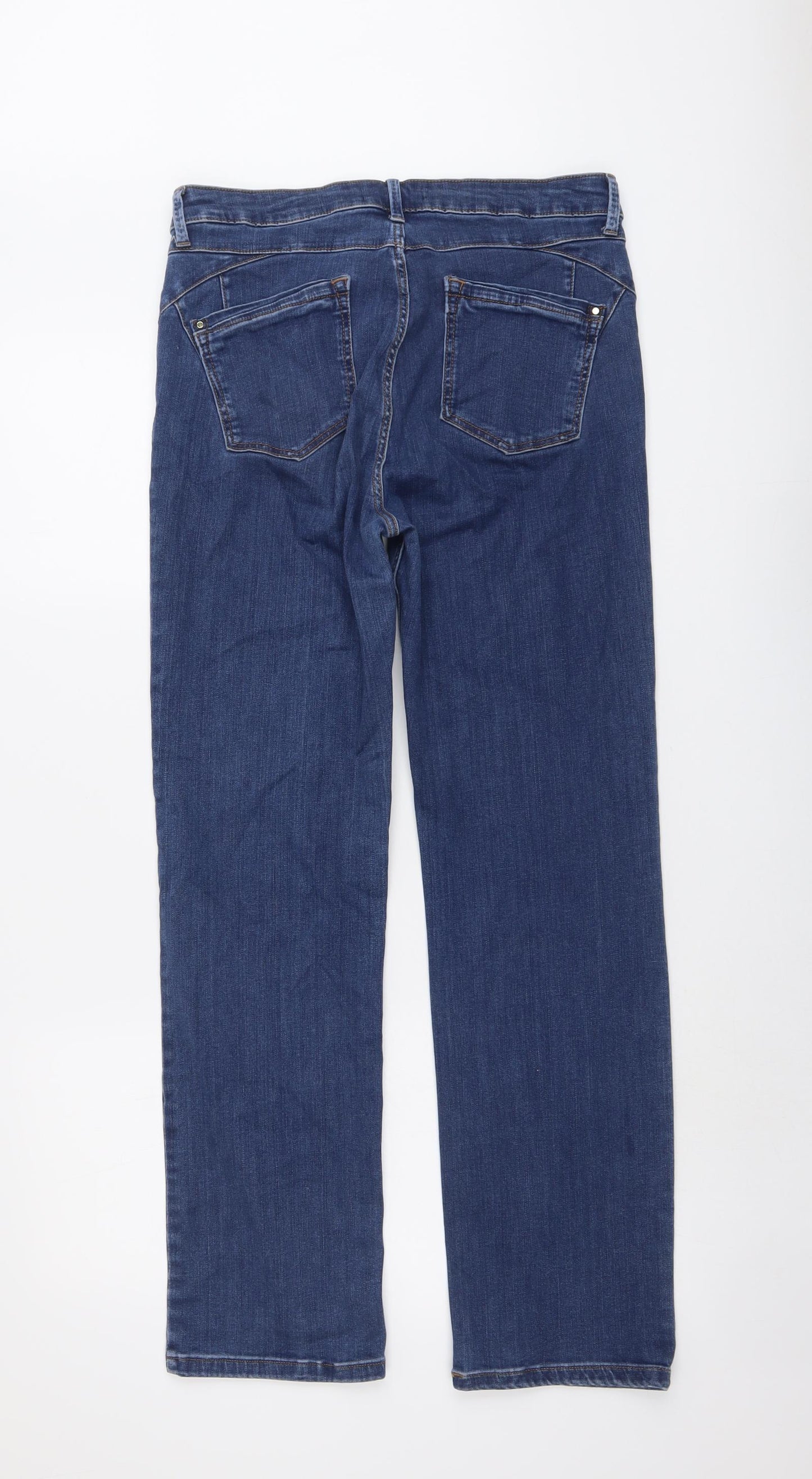 Marks and Spencer Womens Blue Cotton Straight Jeans Size 12 L29 in Regular Button