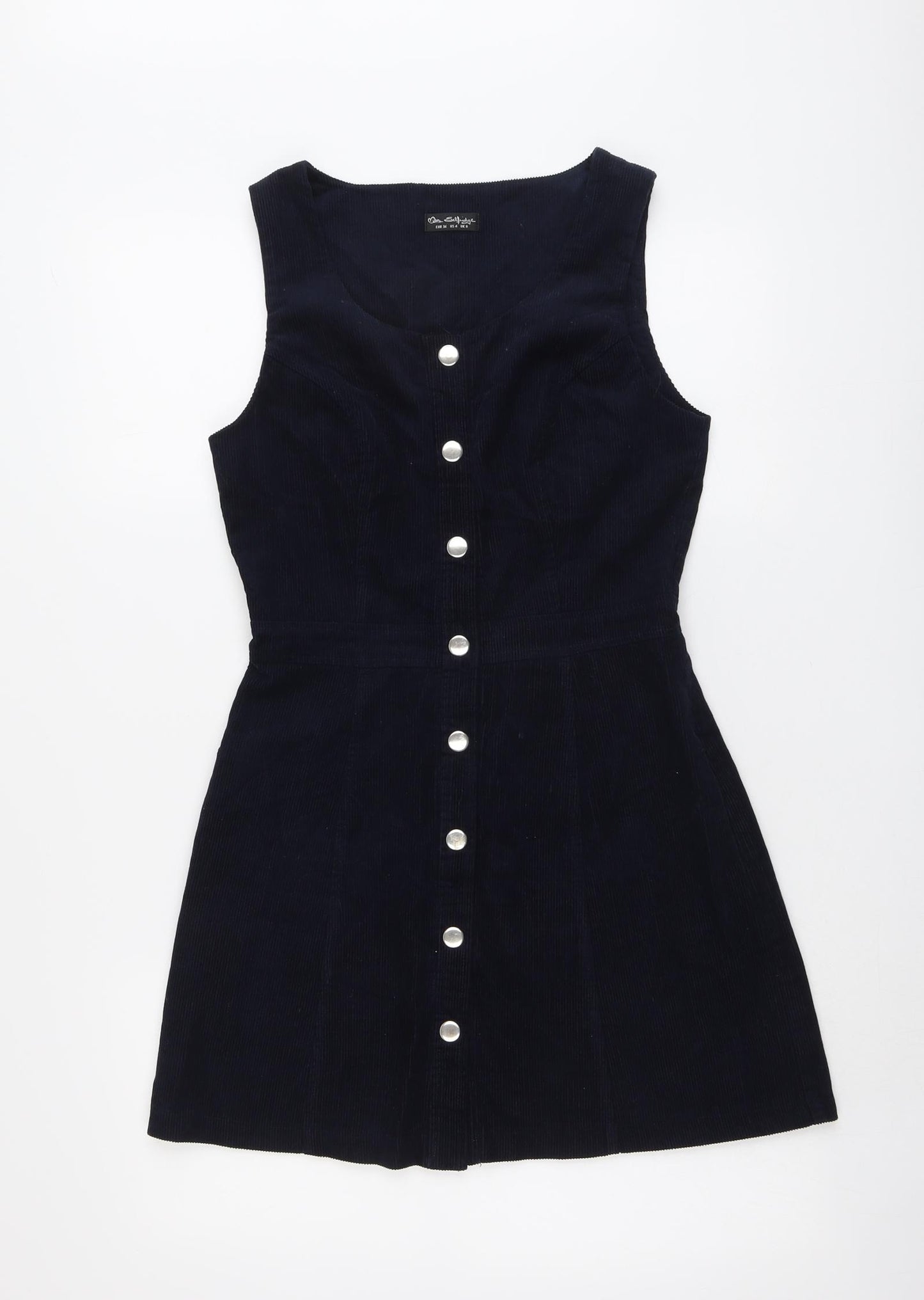 Miss Selfridge Womens Blue Cotton A-Line Size 8 Round Neck Snap