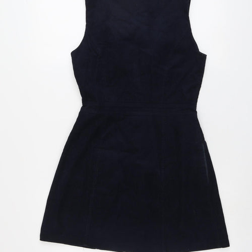 Miss Selfridge Womens Blue Cotton A-Line Size 8 Round Neck Snap