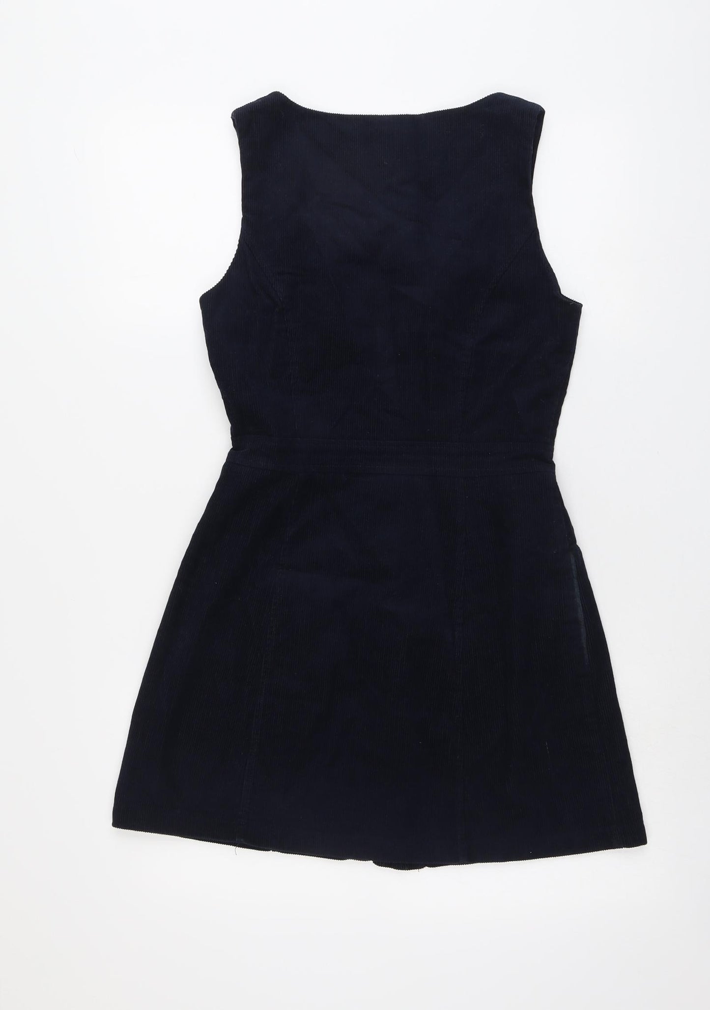 Miss Selfridge Womens Blue Cotton A-Line Size 8 Round Neck Snap