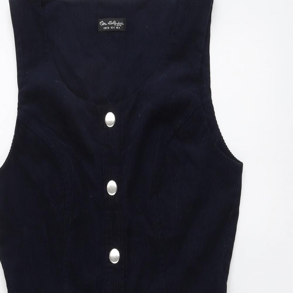 Miss Selfridge Womens Blue Cotton A-Line Size 8 Round Neck Snap
