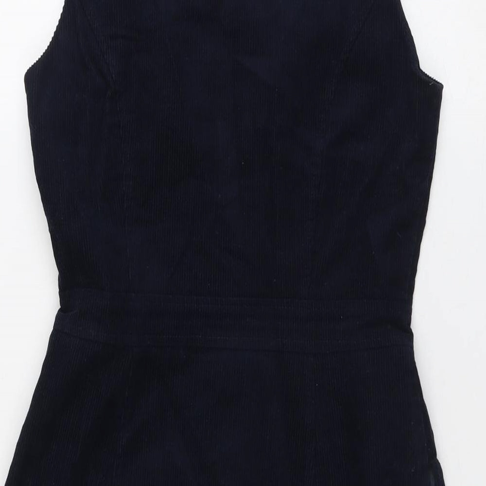 Miss Selfridge Womens Blue Cotton A-Line Size 8 Round Neck Snap