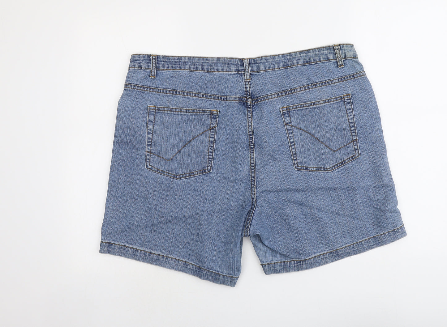 Bonmarché Womens Blue Cotton Mom Shorts Size 18 L6 in Regular Button