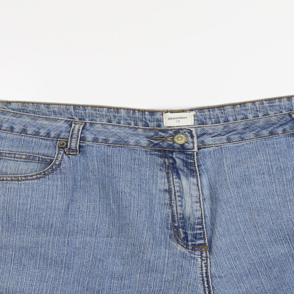 Bonmarché Womens Blue Cotton Mom Shorts Size 18 L6 in Regular Button