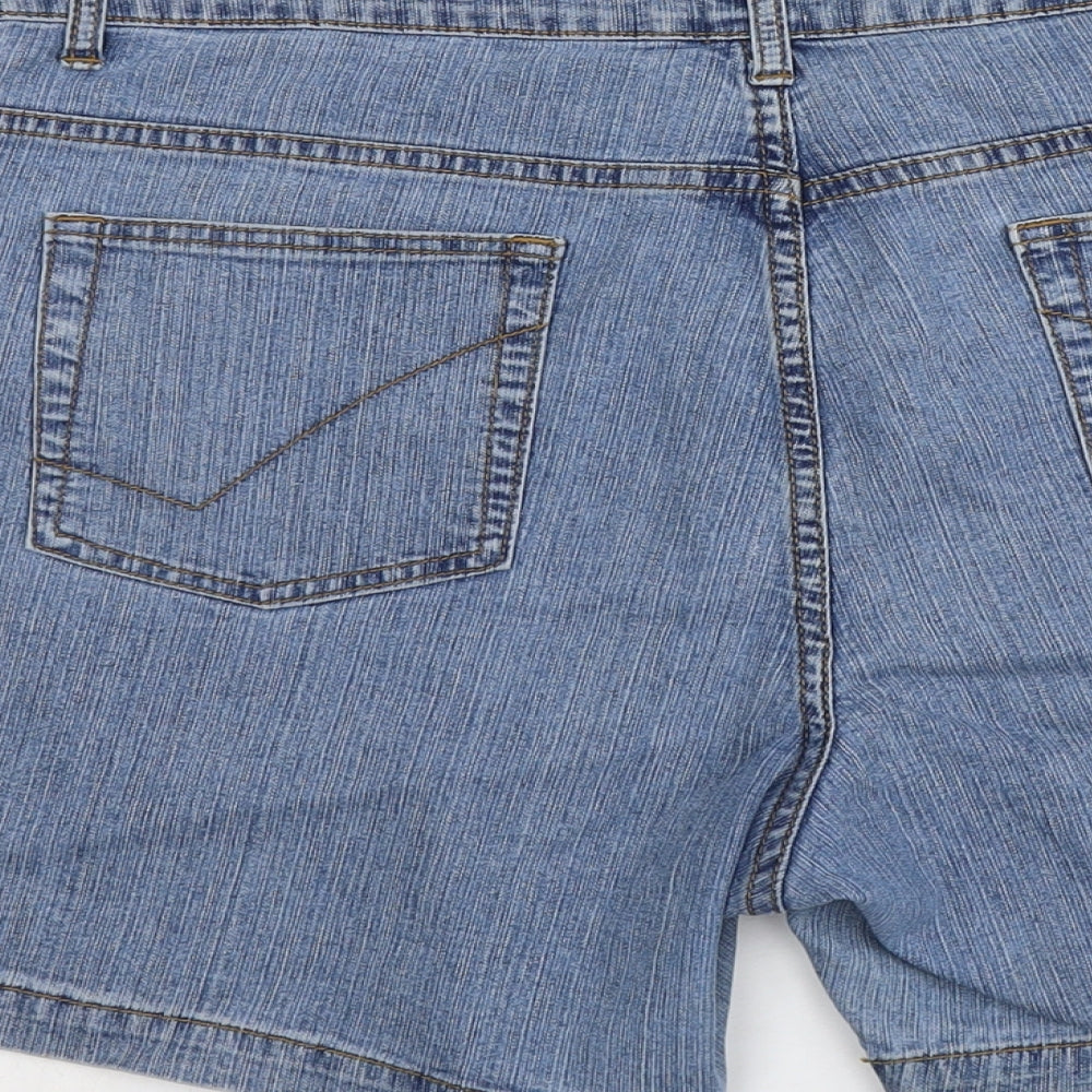Bonmarché Womens Blue Cotton Mom Shorts Size 18 L6 in Regular Button