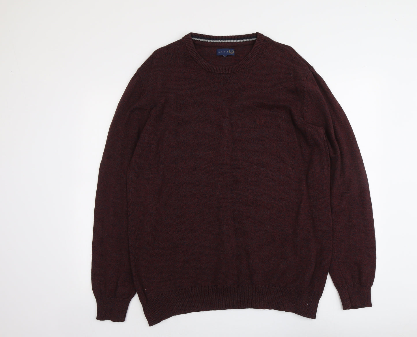 Lincoln Mens Red Round Neck Cotton Pullover Jumper Size 2XL Long Sleeve