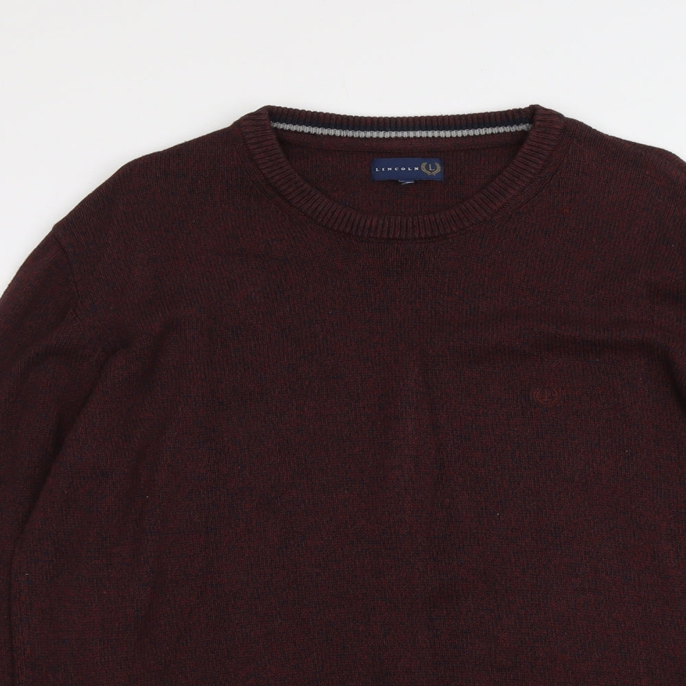 Lincoln Mens Red Round Neck Cotton Pullover Jumper Size 2XL Long Sleeve