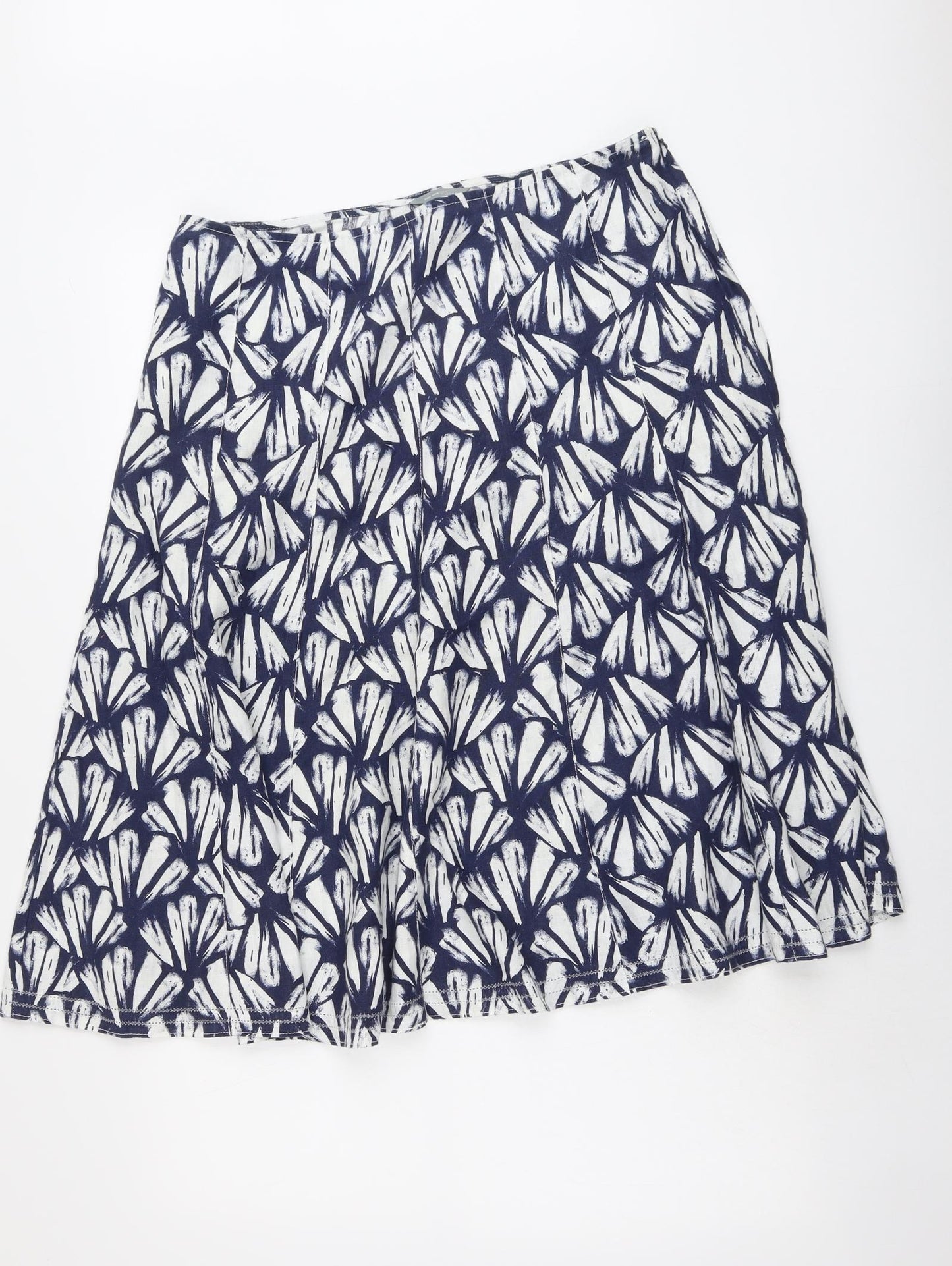 Per Una Womens Blue Geometric Linen Swing Skirt Size 14 Zip