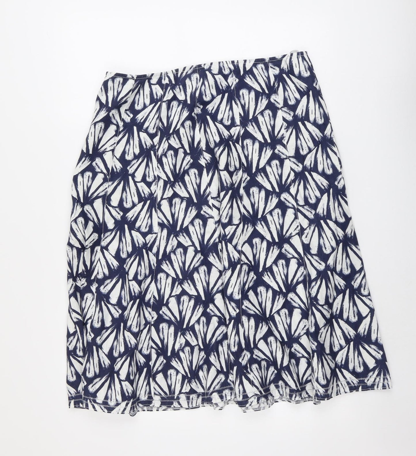 Per Una Womens Blue Geometric Linen Swing Skirt Size 14 Zip