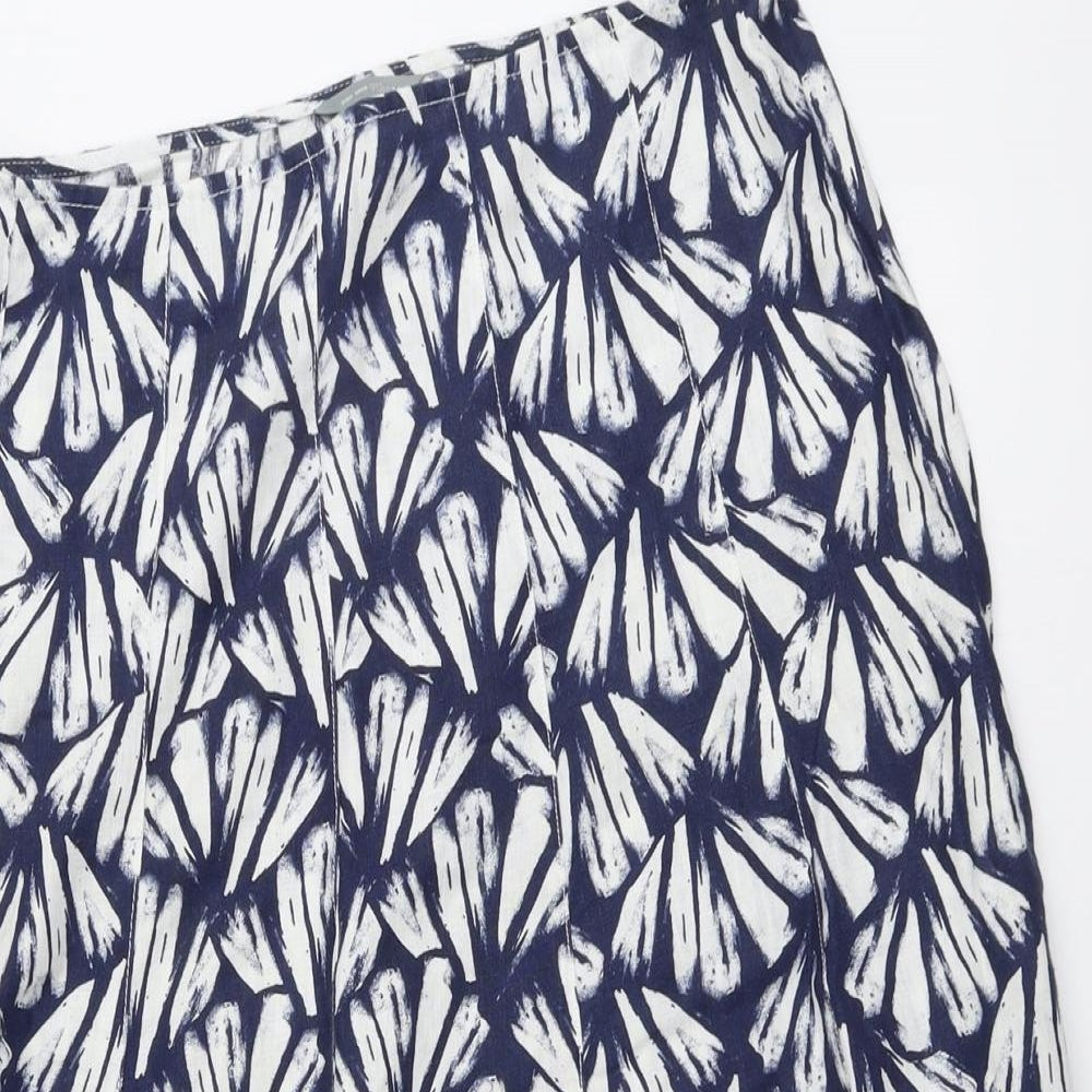 Per Una Womens Blue Geometric Linen Swing Skirt Size 14 Zip