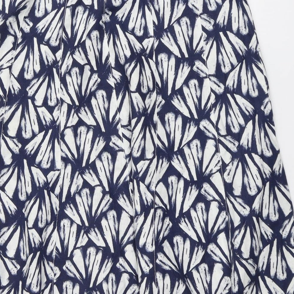 Per Una Womens Blue Geometric Linen Swing Skirt Size 14 Zip