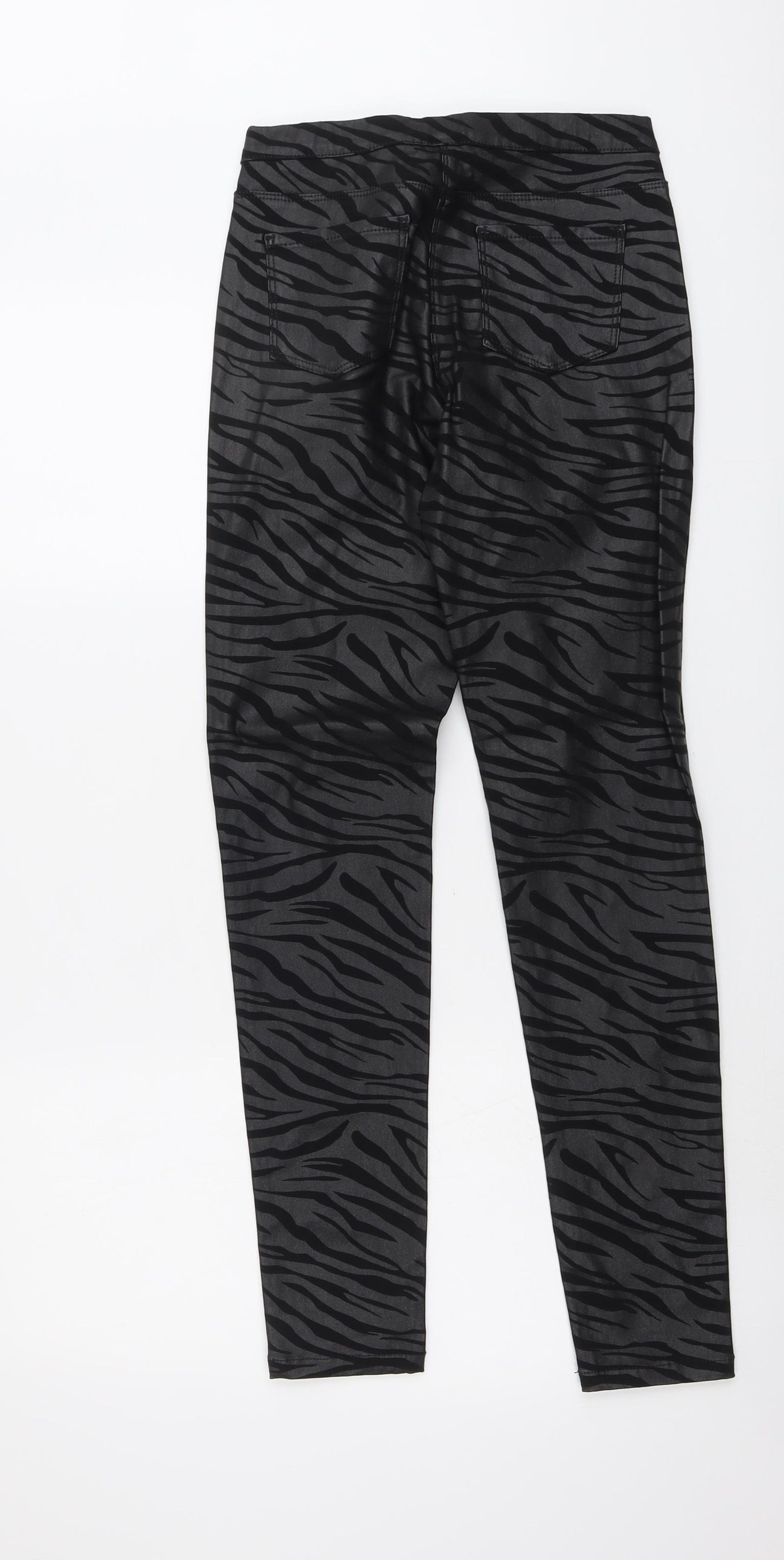 NEXT Girls Black Animal Print Viscose Jegging Trousers Size 14 Years Regular Pullover - Zebra Print