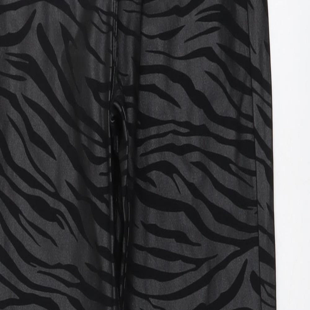 NEXT Girls Black Animal Print Viscose Jegging Trousers Size 14 Years Regular Pullover - Zebra Print