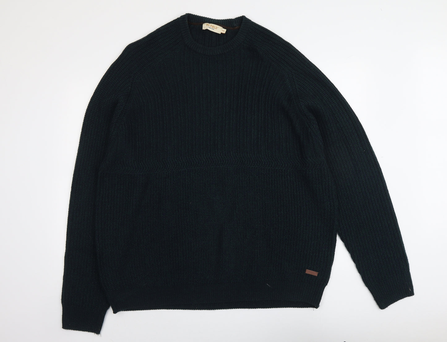 PG Field Mens Green Round Neck Acrylic Pullover Jumper Size 2XL Long Sleeve