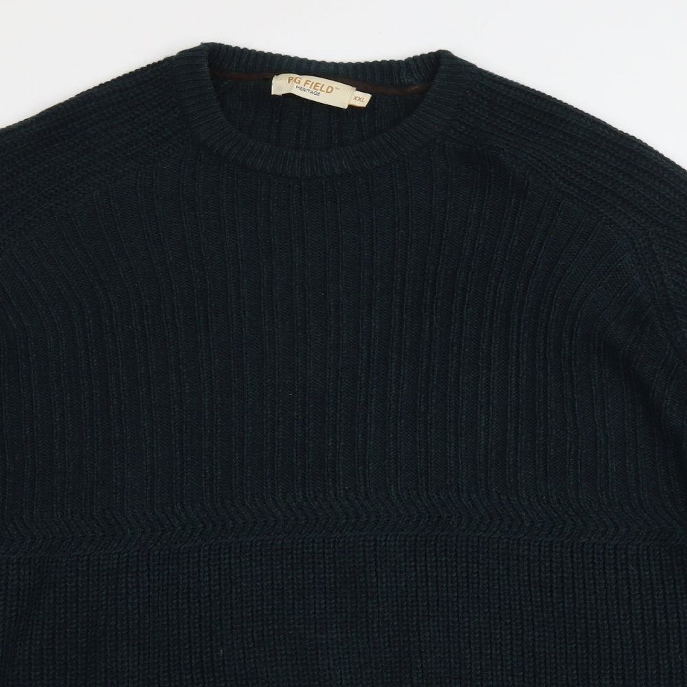 PG Field Mens Green Round Neck Acrylic Pullover Jumper Size 2XL Long Sleeve