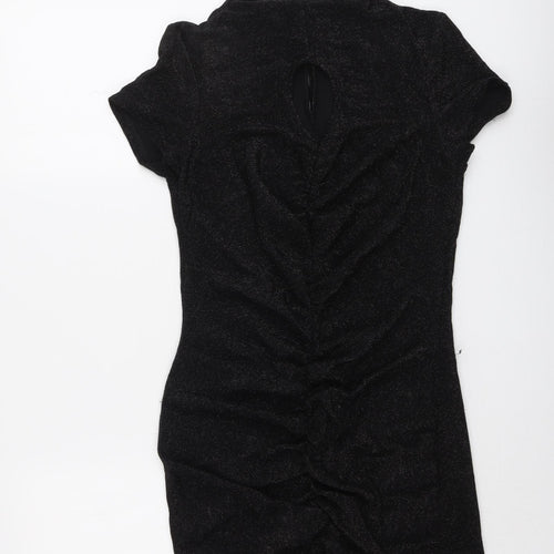 Topshop Womens Black Nylon Bodycon Size 12 Round Neck Button