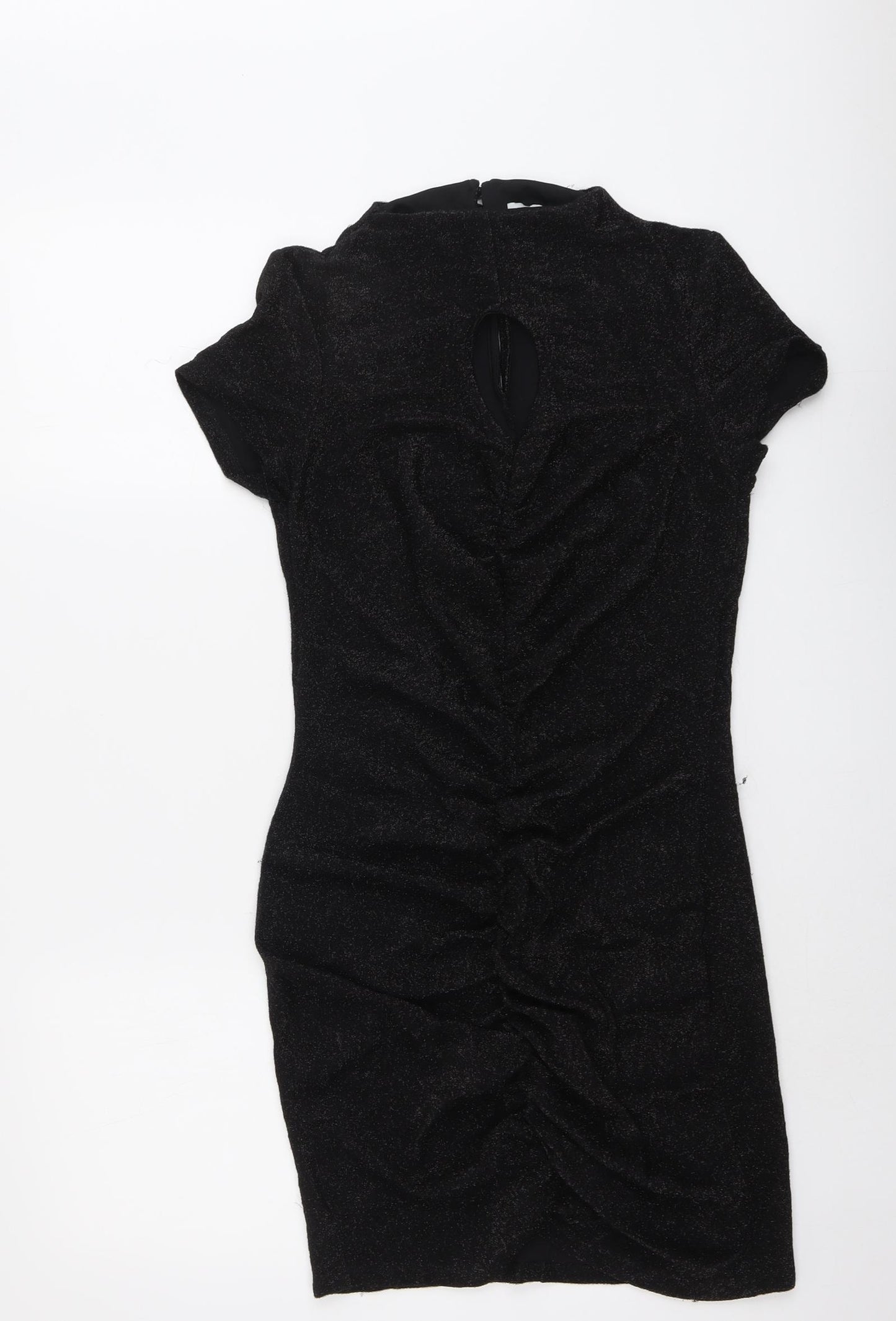 Topshop Womens Black Nylon Bodycon Size 12 Round Neck Button