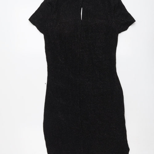 Topshop Womens Black Nylon Bodycon Size 12 Round Neck Button