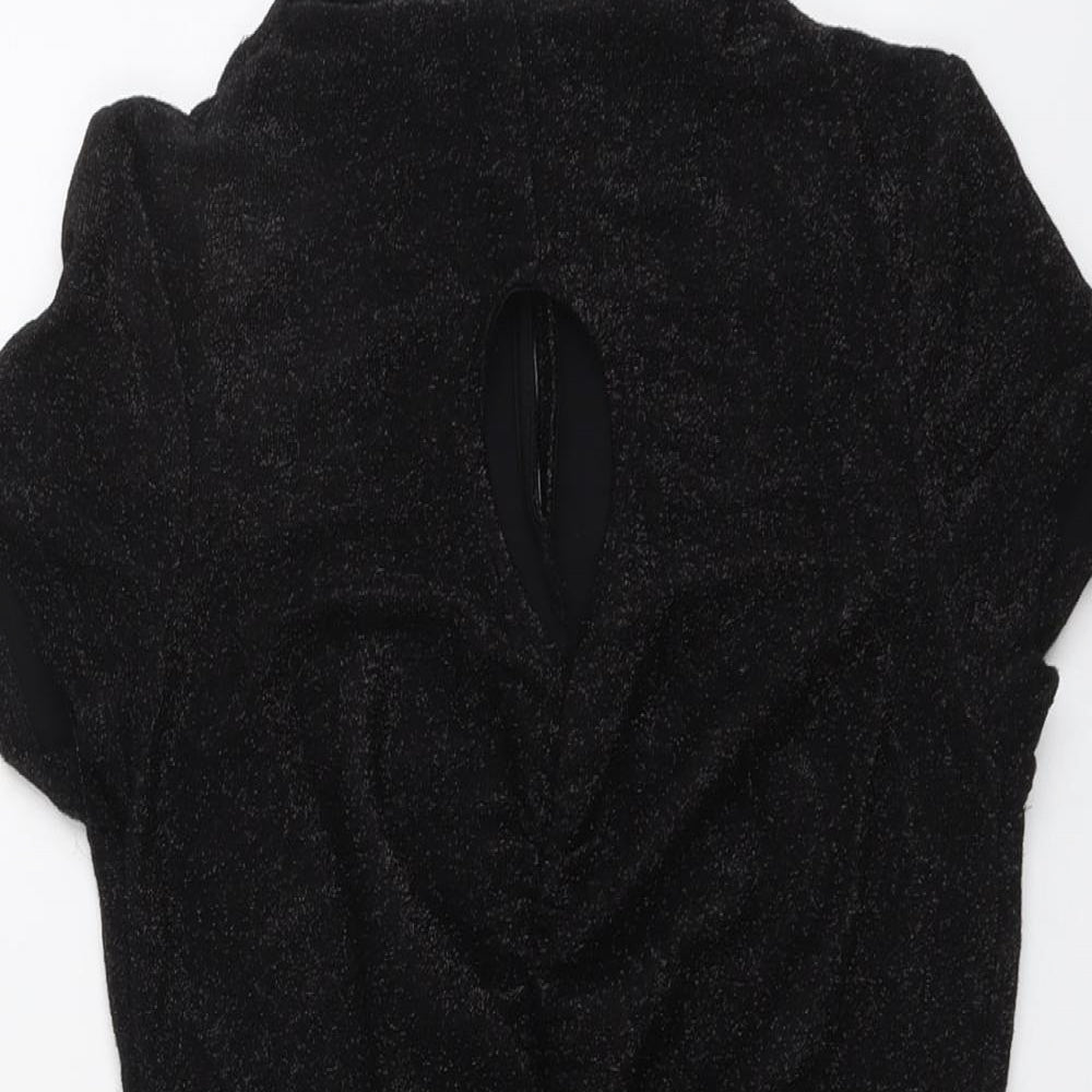 Topshop Womens Black Nylon Bodycon Size 12 Round Neck Button