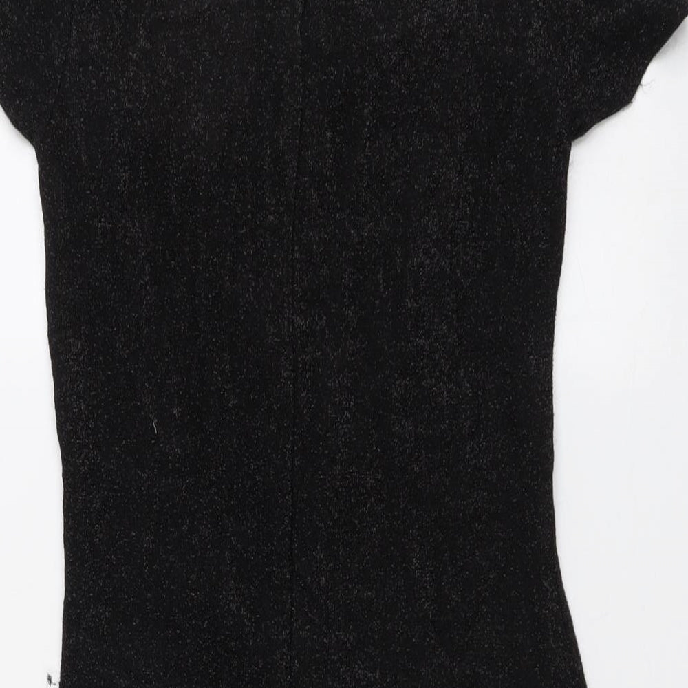 Topshop Womens Black Nylon Bodycon Size 12 Round Neck Button