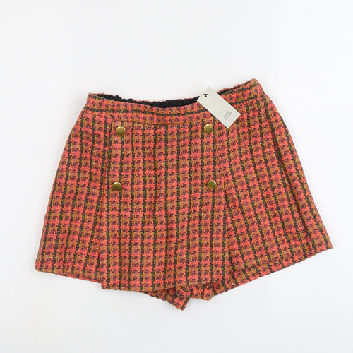 River Island Girls Pink Geometric Cotton Mini Skort Size 11-12 Years Regular Pull On