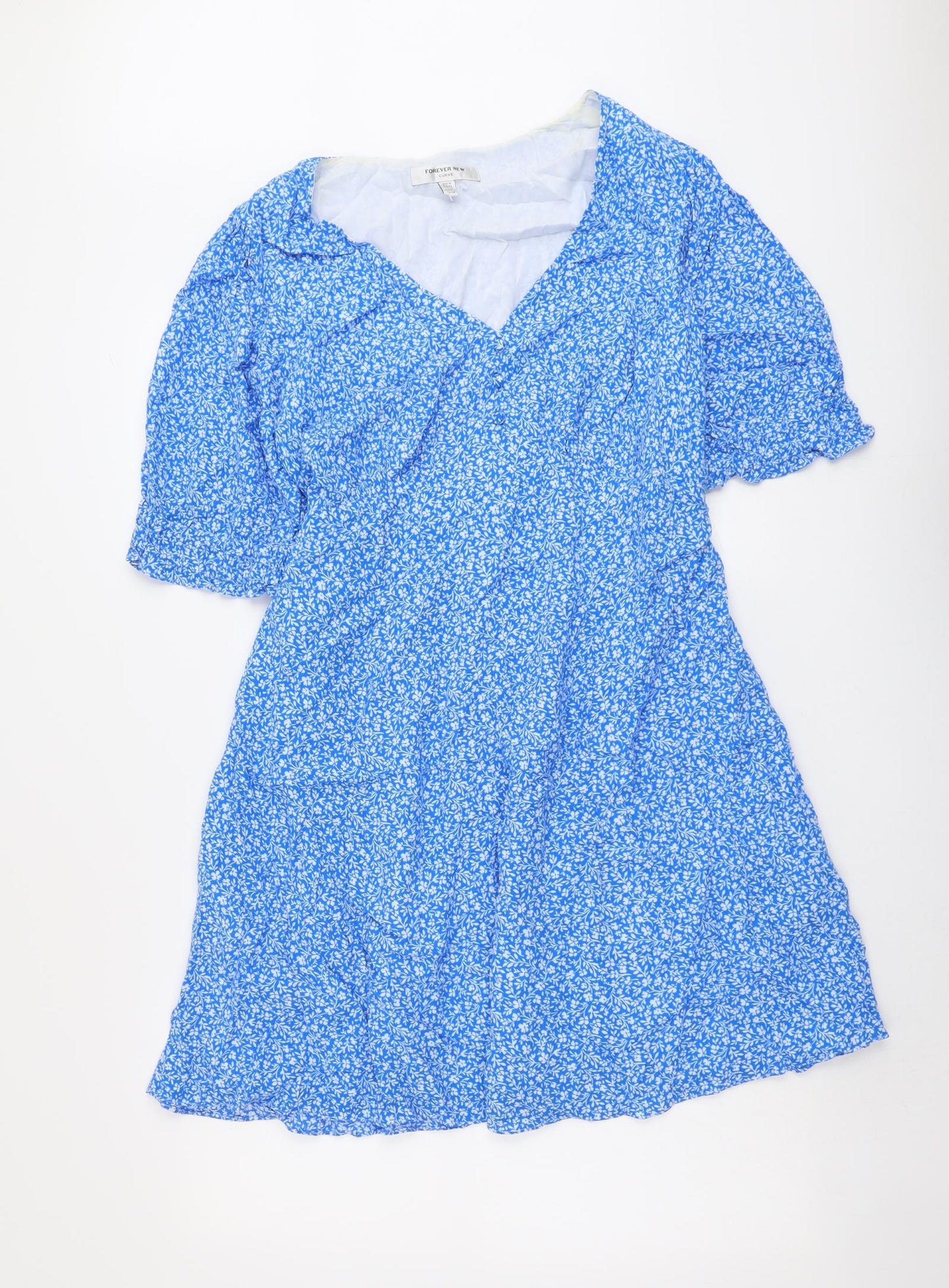Forever New Womens Blue Floral Viscose Trapeze & Swing Size 16 V-Neck Pullover