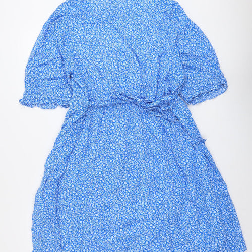 Forever New Womens Blue Floral Viscose Trapeze & Swing Size 16 V-Neck Pullover