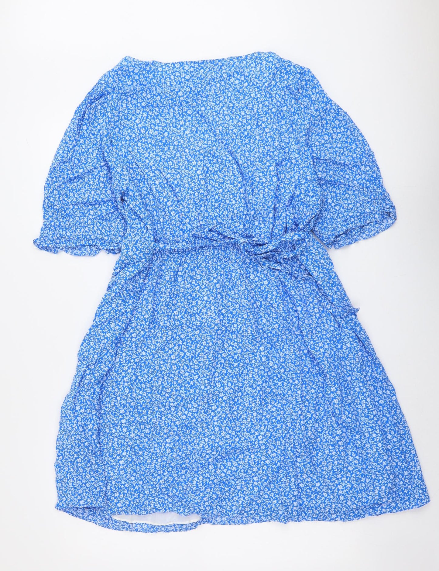 Forever New Womens Blue Floral Viscose Trapeze & Swing Size 16 V-Neck Pullover