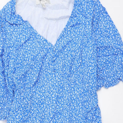 Forever New Womens Blue Floral Viscose Trapeze & Swing Size 16 V-Neck Pullover