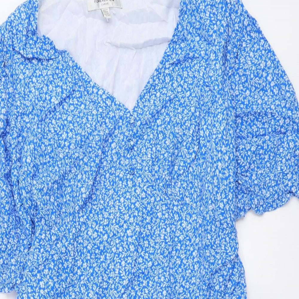 Forever New Womens Blue Floral Viscose Trapeze & Swing Size 16 V-Neck Pullover
