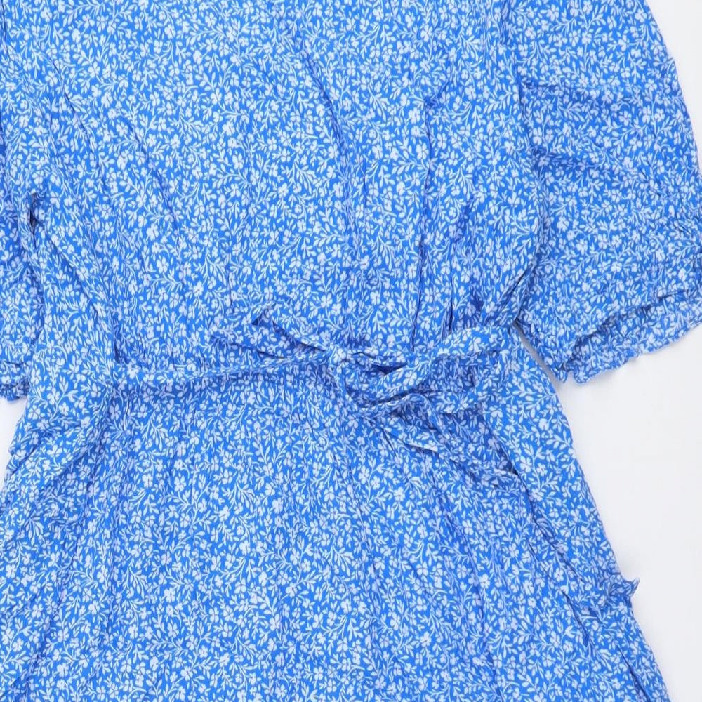 Forever New Womens Blue Floral Viscose Trapeze & Swing Size 16 V-Neck Pullover