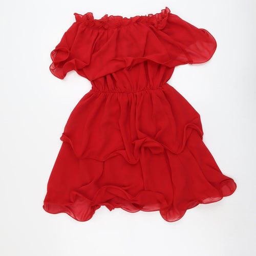 PRETTYLITTLETHING Womens Red Polyester Fit & Flare Size 10 Off the Shoulder Pullover