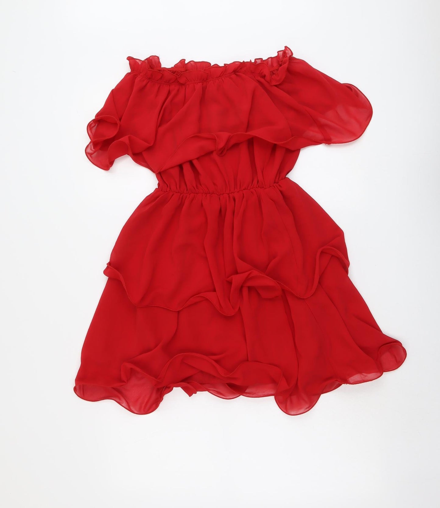 PRETTYLITTLETHING Womens Red Polyester Fit & Flare Size 10 Off the Shoulder Pullover