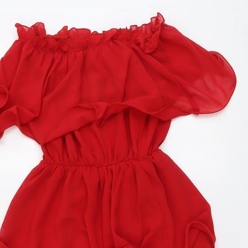 PRETTYLITTLETHING Womens Red Polyester Fit & Flare Size 10 Off the Shoulder Pullover