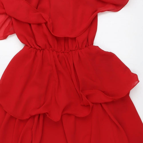 PRETTYLITTLETHING Womens Red Polyester Fit & Flare Size 10 Off the Shoulder Pullover